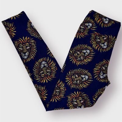 LuLaRoe Lion Scatter Print Navy Blue Orange Yellow Leggings Women's One Size OS